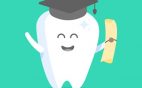 A tooth holding a degree and wearing a graduation cap.