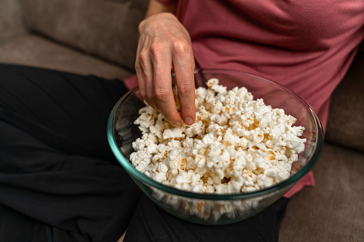 Bowl of popcorn – food to avoid after dental surgery